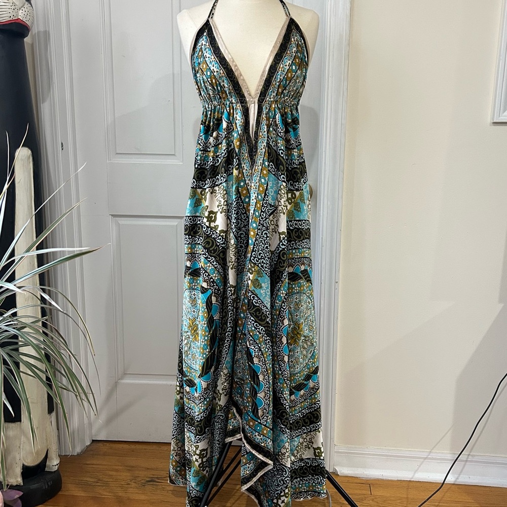 *SOLD* Halter Top Dress Multicolor Print Lightweight Party Cruise Vacay Beach